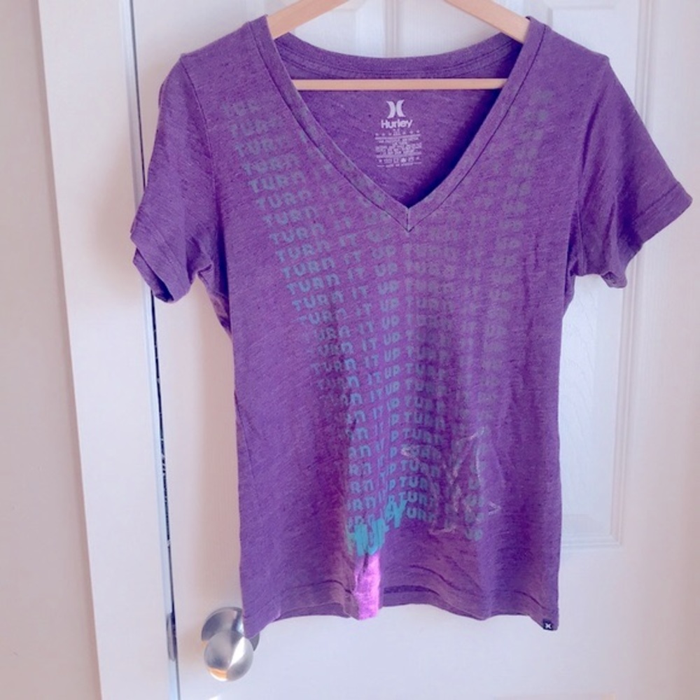 Hurley Purple Short Sleeve V-Neck Tee with Teal Graphic